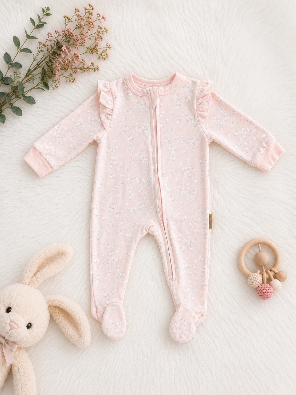 Lila & Jack Pink Floral Footed Sleeper 3-6M Baby Girl Zip Pajamas